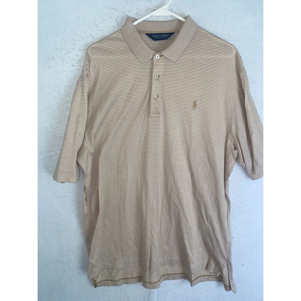 Polo Ralph Lauren Golf Shirt Large Mens Pima Cotton Stripe Brown White